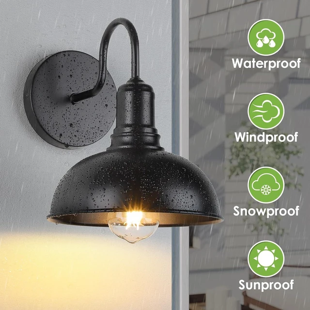 Alt view image 10 of 14 - MATAMEYE Outdoor Wall Sconce, 2 Pack Exterior Waterproof Farmhouse Barn Light Fixture, Black Garage Wall Lantern, Anti-Rust Front Porch Lamp