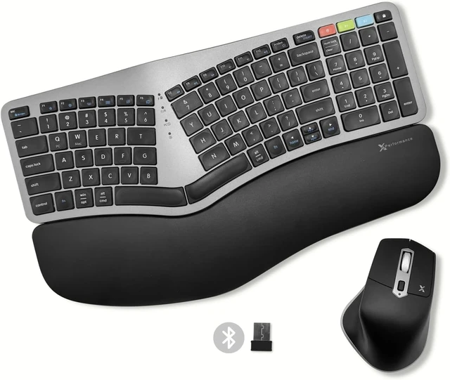 Alt view image 8 of 14 - X9 Ergonomic Keyboard and Mouse Wireless Combo - Ergo Split Keyboard with Wrist Rest and Mouse, 2.4G and Bluetooth, Full-Size Wireless Carpal Tunnel Ergonomic Keyboard and Mouse for Laptop and PC