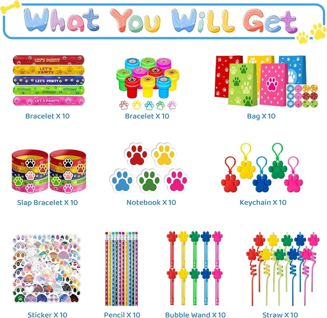 Alt view image 9 of 14 - WHALEISLAND Paw Print Party Favors Supplies Decorations for for Kids Birthday Blue Puppy Theme Goodie Bag Stuffer Pinata Filler Birthday Gifts