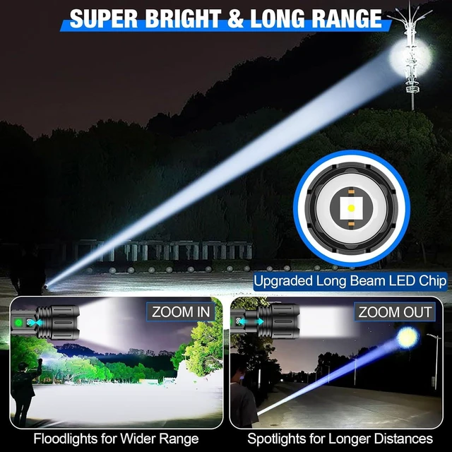 Alt view image 9 of 14 - Banral Flashlights High Lumens Rechargeable - 5000mAh Super Bright Powerful LED Flashlight with 5 Modes Waterproof Handheld Flash Light for Home,Camping,Car, Zoomable,Power Display (2Pack Black)