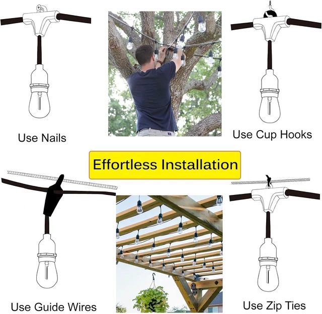 Alt view image 10 of 10 - Outdoor String Lights LED 100FT Heavy-Duty Patio Lights String with 32 Dimmable Shatterproof Plastic Bulbs for Gazebo Pergola Bistro Lights Linkable