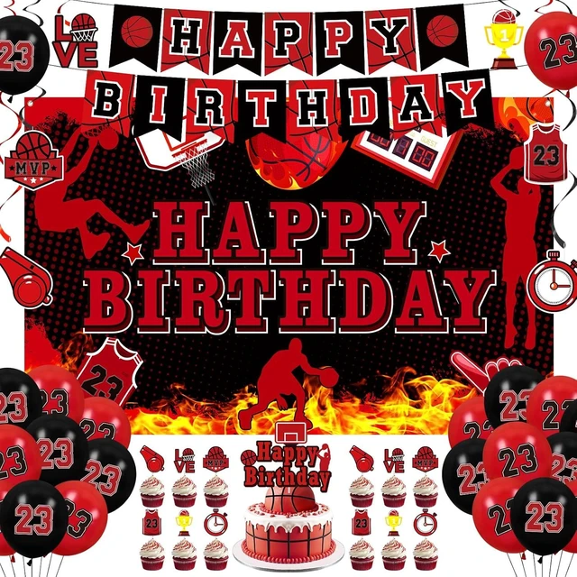 Alt view image 8 of 14 - Basketball Party Decorations 51Pcs Black Red Basketball Happy Birthday Banner Balloons Cake Topper Cupcake Toppers Hanging Swirls Kit for Boys Kids Teens Sport Theme Basketball Birthday Party Supplies