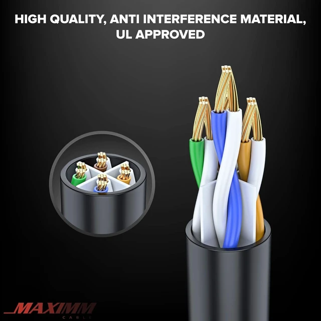 Alt view image 9 of 14 - Maximm Cat 6 Ethernet Cable 150 Ft, 100% Pure Copper, Cat6 Cable LAN Cable, Internet Cable, Patch Cable and Network Cable - UTP (Black) 150 Feet