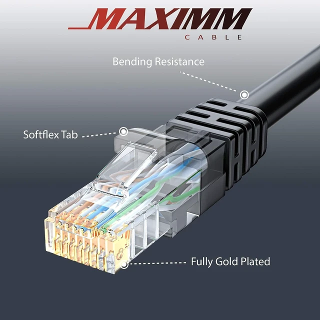 Alt view image 13 of 14 - Maximm Cat 6 Ethernet Cable 150 Ft, 100% Pure Copper, Cat6 Cable LAN Cable, Internet Cable, Patch Cable and Network Cable - UTP (Black) 150 Feet