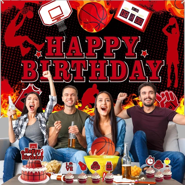 Alt view image 11 of 14 - Basketball Party Decorations 51Pcs Black Red Basketball Happy Birthday Banner Balloons Cake Topper Cupcake Toppers Hanging Swirls Kit for Boys Kids Teens Sport Theme Basketball Birthday Party Supplies