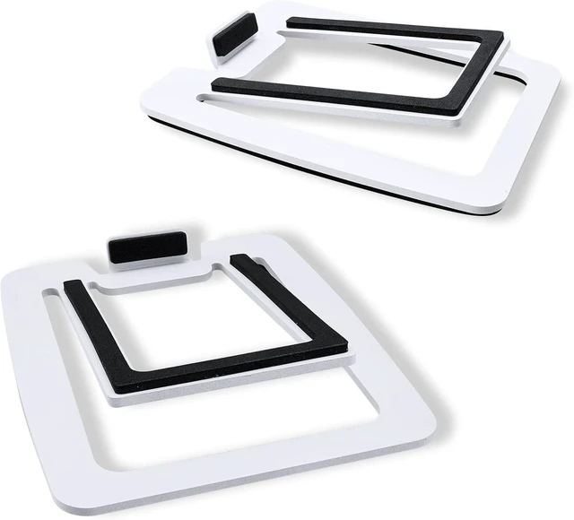 Alt view image 8 of 14 - Sanyun SW601 15° Tilted Desk Speaker Stands for Compact 2''-3'' Computer PC Bookshelf Monitor Speakers, Steel Metal Base & Damping Foam Padding (Pair, White)
