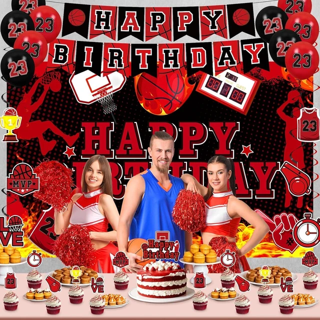 Alt view image 10 of 14 - Basketball Party Decorations 51Pcs Black Red Basketball Happy Birthday Banner Balloons Cake Topper Cupcake Toppers Hanging Swirls Kit for Boys Kids Teens Sport Theme Basketball Birthday Party Supplies