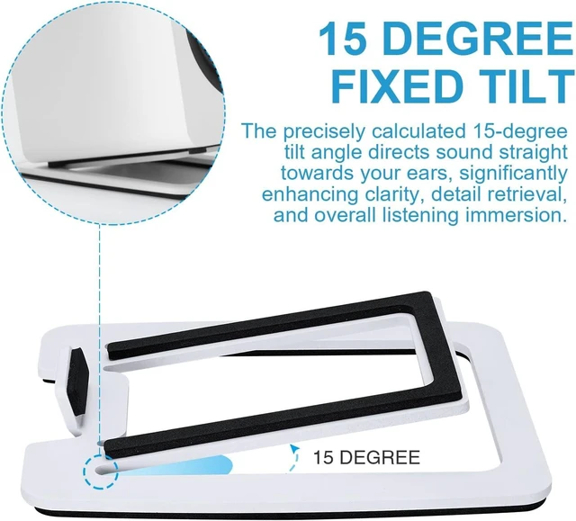 Alt view image 10 of 14 - Sanyun SW601 15° Tilted Desk Speaker Stands for Compact 2''-3'' Computer PC Bookshelf Monitor Speakers, Steel Metal Base & Damping Foam Padding (Pair, White)