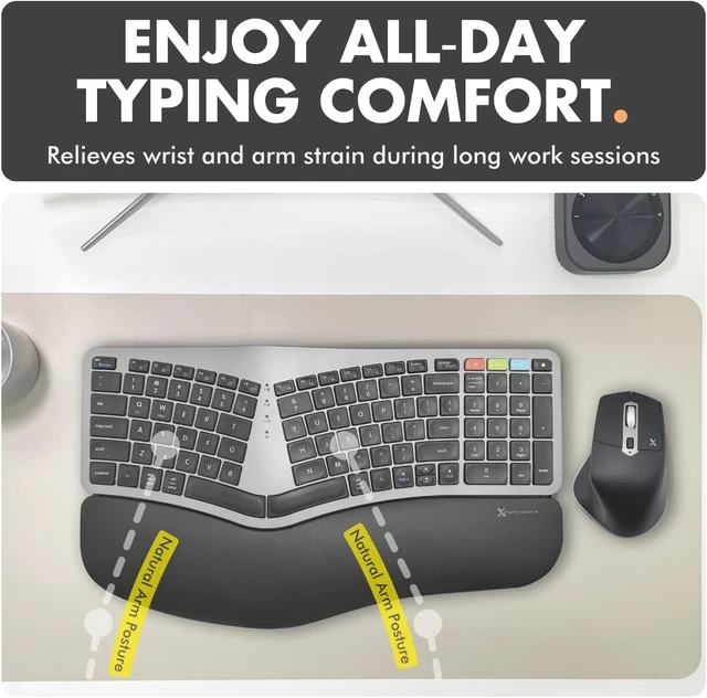Alt view image 11 of 14 - X9 Ergonomic Keyboard and Mouse Wireless Combo - Ergo Split Keyboard with Wrist Rest and Mouse, 2.4G and Bluetooth, Full-Size Wireless Carpal Tunnel Ergonomic Keyboard and Mouse for Laptop and PC