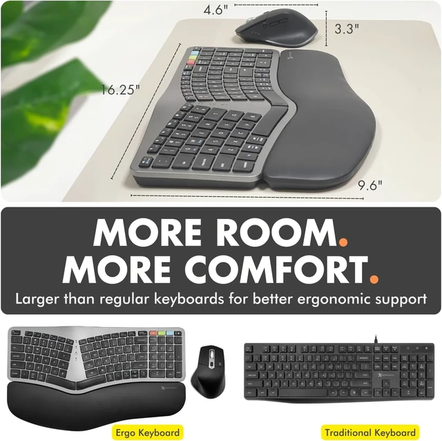 Alt view image 12 of 14 - X9 Ergonomic Keyboard and Mouse Wireless Combo - Ergo Split Keyboard with Wrist Rest and Mouse, 2.4G and Bluetooth, Full-Size Wireless Carpal Tunnel Ergonomic Keyboard and Mouse for Laptop and PC
