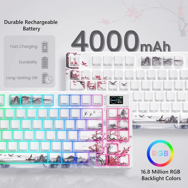Alt view image 12 of 14 - Womier 75% Wireless Mechanical Keyboard with Color Multimedia Screen Gaming Creamy Keyboard, Theme 3-Modes Hot Swappable Key Board w/Wrist Rest,SK80 PRO Gasket RGB Custom for Mac/Win,Red Plum