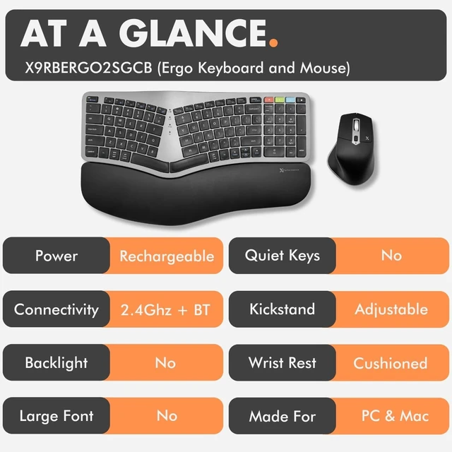 Alt view image 14 of 14 - X9 Ergonomic Keyboard and Mouse Wireless Combo - Ergo Split Keyboard with Wrist Rest and Mouse, 2.4G and Bluetooth, Full-Size Wireless Carpal Tunnel Ergonomic Keyboard and Mouse for Laptop and PC