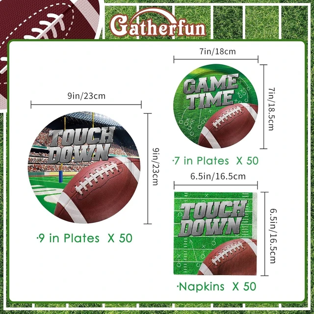 Alt view image 9 of 14 - Football Party Supplies Kit Serve 50, Includes Dinner Plates, Dessert Plates, Napkins,Football Birthday Party Football Game Day Tailgate Party Decorations