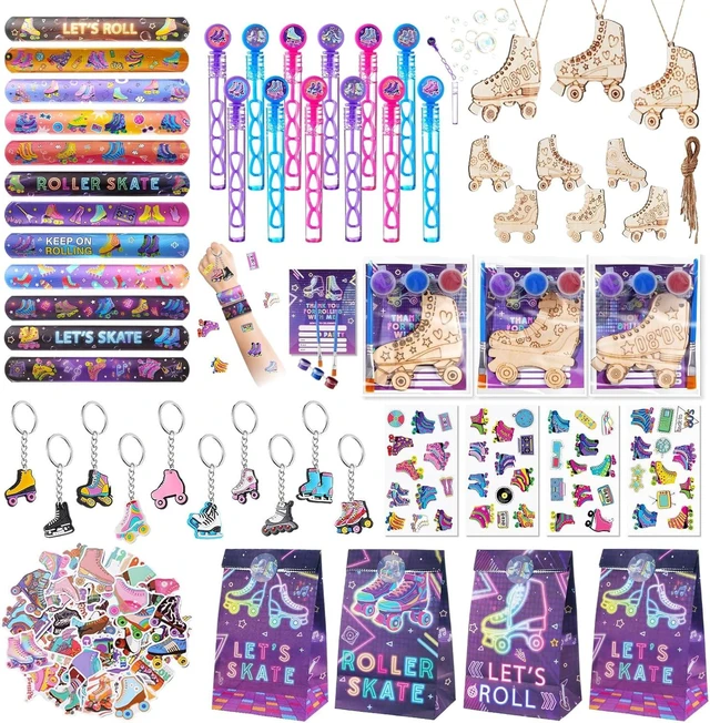 Alt view image 7 of 12 - Vanblue 134Pcs Roller Skate Party Favors Skating Birthday Party Decorations 80s 90s Themed Party Supplies for Kids Goodie Bag Stuffers,Craft Kits Classroom Rewards Gifts Prizes,Pinata Stuffers