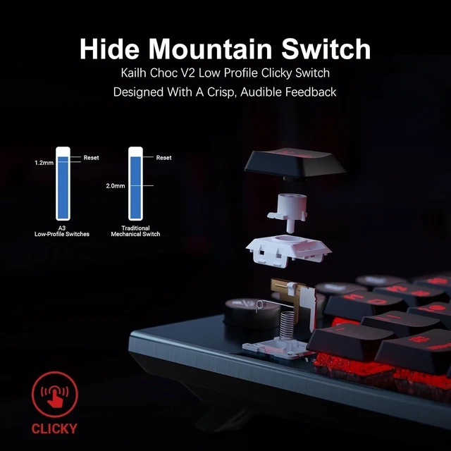 Alt view image 9 of 14 - Hexgears Immersion A3 Low Profile Wireless Mechanical Keyboard, Clicky