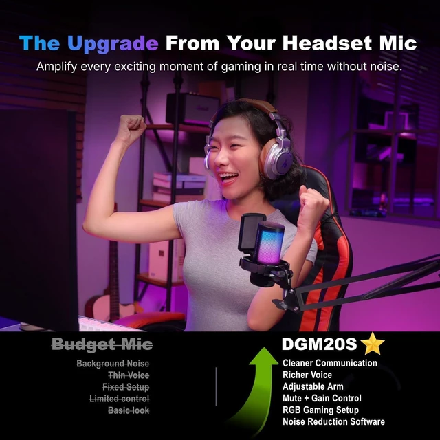 Alt view image 11 of 14 - MAONO DGM20 USB Gaming Microphone for PC with Clear Voice & RGB Lighting | Noise Reduction, Tap-to-Mute, Gain Control and Plug & Play for Discord, Streaming, Podcasting, Chat and PS5/PS4 Gaming