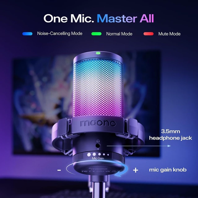 Alt view image 12 of 14 - MAONO DGM20 USB Gaming Microphone for PC with Clear Voice & RGB Lighting | Noise Reduction, Tap-to-Mute, Gain Control and Plug & Play for Discord, Streaming, Podcasting, Chat and PS5/PS4 Gaming