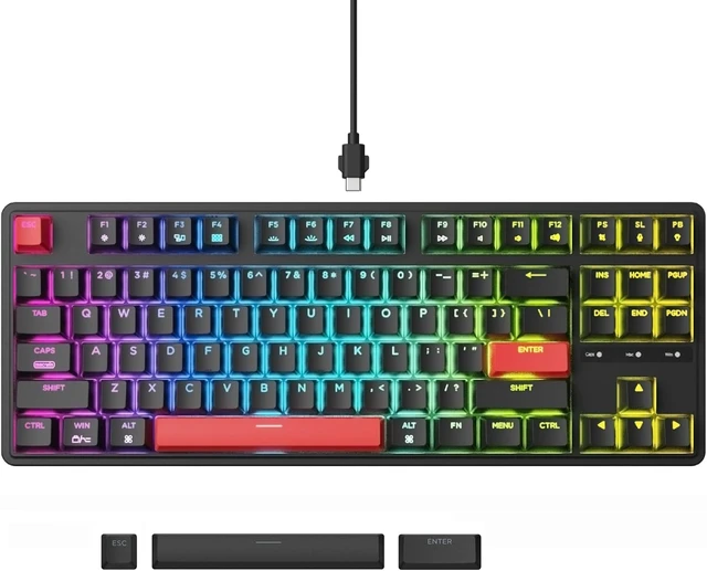 Alt view image 8 of 14 - Keychron C3 Pro QMK/VIA Custom Mechanical Keyboard, 8000 Polling Rate Hot Swappable Programmable 87 Keys Compact TKL Layout Gasket Mount, RGB Backlight Wired Gaming Keyboard with Super Red Switches