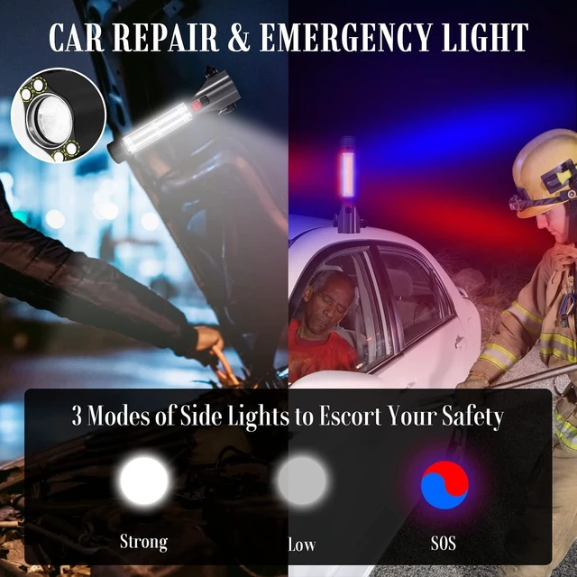 Alt view image 12 of 14 - Solar Powered Car Safety Hammer Flashlight with Seatbelt Cutter, LED High Lumens, Red and Blue SOS Flashing, USB Charging, Magnetic Attraction, Portable Design