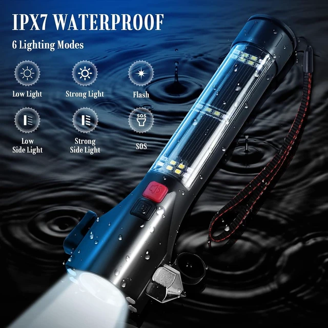 Alt view image 11 of 14 - Solar Powered Car Safety Hammer Flashlight with Seatbelt Cutter, LED High Lumens, Red and Blue SOS Flashing, USB Charging, Magnetic Attraction, Portable Design