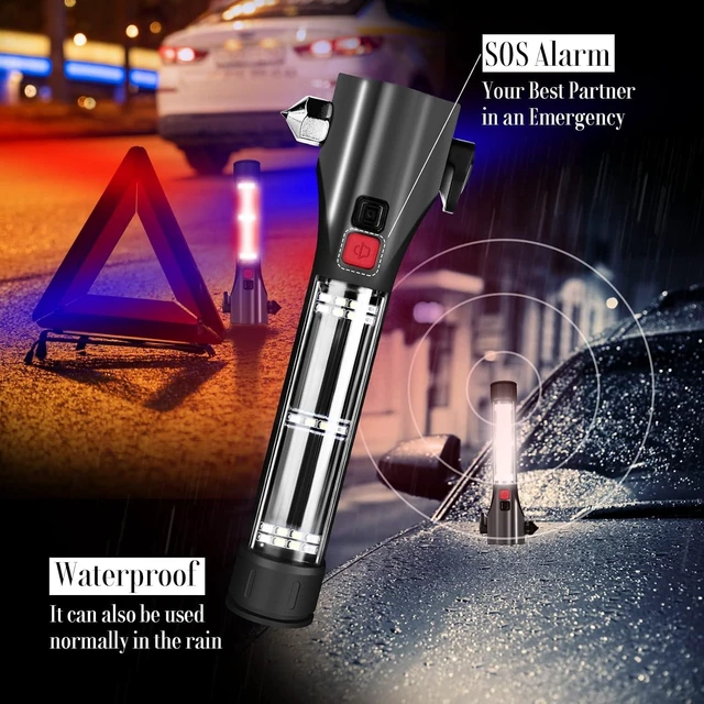 Alt view image 13 of 14 - Solar Powered Car Safety Hammer Flashlight with Seatbelt Cutter, LED High Lumens, Red and Blue SOS Flashing, USB Charging, Magnetic Attraction, Portable Design