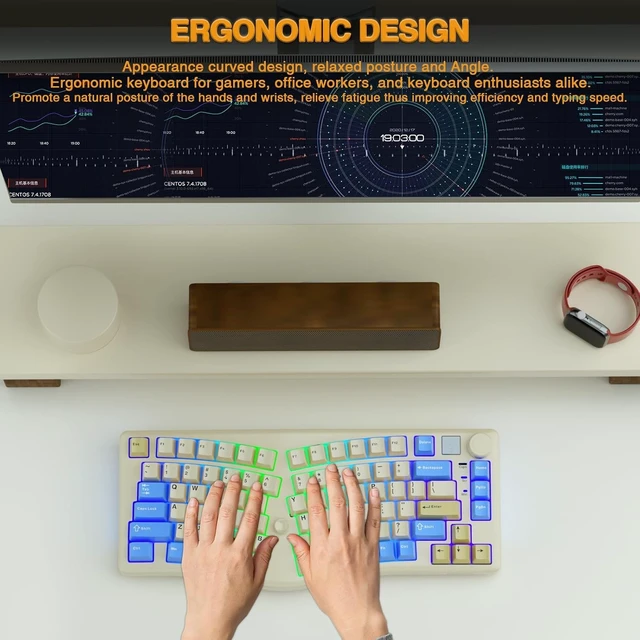 Alt view image 10 of 14 - LEOBOG A75 Alice Ergonomic Wireless Mechanical Keyboard with Joystick Knob