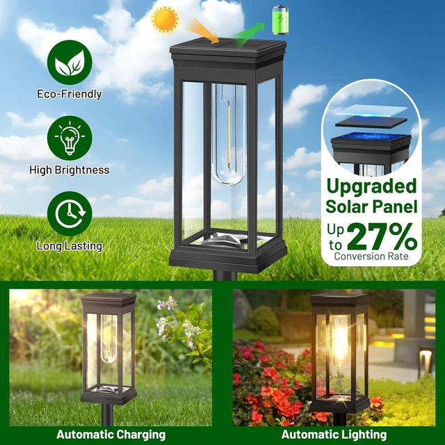 Alt view image 9 of 14 - BesLowe Upgraded Solar Pathway Lights Outdoor, 8-Pack Large LED Solar Light Outdoor Waterproof, Super Bright Outside Lights for Yard, Sun-Powered Landscape Lighting for Garden Walkway, Warm White