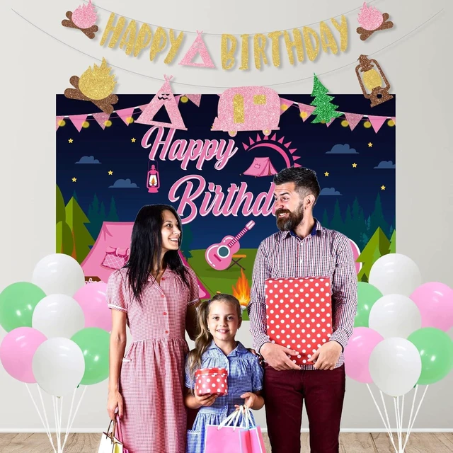 Alt view image 11 of 14 - Girl Camping Party Decorations, Pink Camping Party Decorations with Happy Birthday Backdrop Cake Topper Banner Garland Cupcake Topper Balloons for Camp Themed Birthday Party Supplies