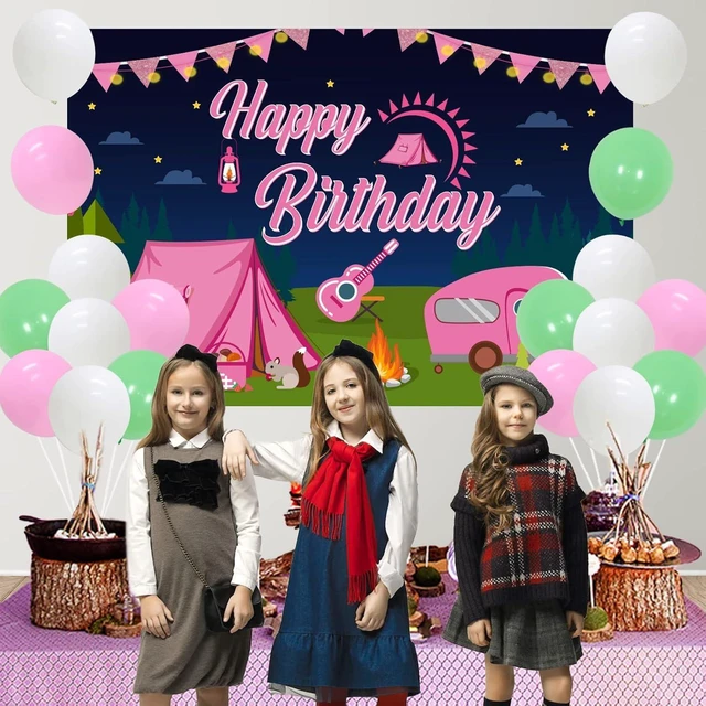 Alt view image 9 of 14 - Girl Camping Party Decorations, Pink Camping Party Decorations with Happy Birthday Backdrop Cake Topper Banner Garland Cupcake Topper Balloons for Camp Themed Birthday Party Supplies