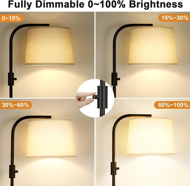 Alt view image 11 of 14 - Ambimall Fully Dimmable Floor Lamp with 9W LED Bulb, Standing Lamp for Living Room with Adjustable Head, Modern Standing Tall Light with Rotary Switch for Office