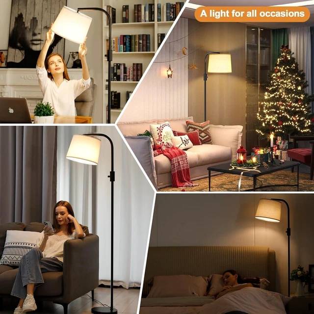 Alt view image 14 of 14 - Ambimall Fully Dimmable Floor Lamp with 9W LED Bulb, Standing Lamp for Living Room with Adjustable Head, Modern Standing Tall Light with Rotary Switch for Office