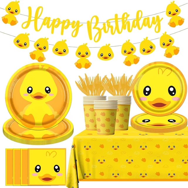 Alt view image 7 of 12 - Rubber Duck Party Supplies,Happy Birthday Duckie Tableware Set Duck Plates Yellow Baby Shower Napkins Cups for Waddle It Be Gender Reveal Party,One Lucky Duck Birthday Decorations