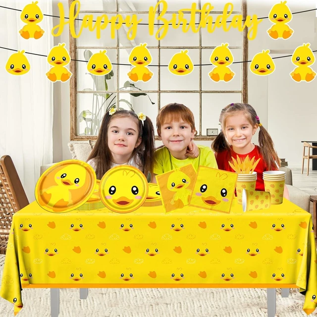Alt view image 8 of 12 - Rubber Duck Party Supplies,Happy Birthday Duckie Tableware Set Duck Plates Yellow Baby Shower Napkins Cups for Waddle It Be Gender Reveal Party,One Lucky Duck Birthday Decorations
