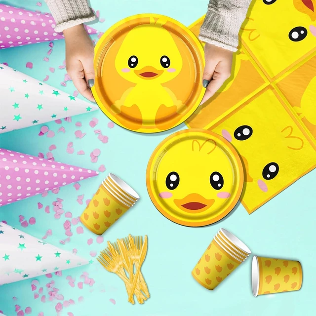 Alt view image 10 of 12 - Rubber Duck Party Supplies,Happy Birthday Duckie Tableware Set Duck Plates Yellow Baby Shower Napkins Cups for Waddle It Be Gender Reveal Party,One Lucky Duck Birthday Decorations