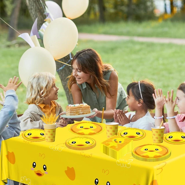 Alt view image 11 of 12 - Rubber Duck Party Supplies,Happy Birthday Duckie Tableware Set Duck Plates Yellow Baby Shower Napkins Cups for Waddle It Be Gender Reveal Party,One Lucky Duck Birthday Decorations