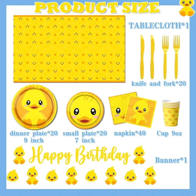 Alt view image 12 of 12 - Rubber Duck Party Supplies,Happy Birthday Duckie Tableware Set Duck Plates Yellow Baby Shower Napkins Cups for Waddle It Be Gender Reveal Party,One Lucky Duck Birthday Decorations