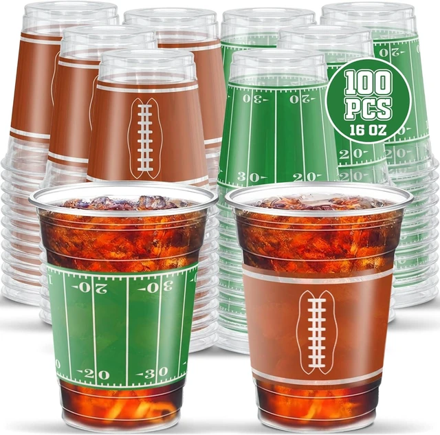 Alt view image 8 of 14 - ArtCreativity Football Party Cups - Set of 100 - Football Party Supplies - 16 Ounce Disposable Cups - 2 Designs for Football Party Decorations - Party Cup Set for Championship Game or Birthday