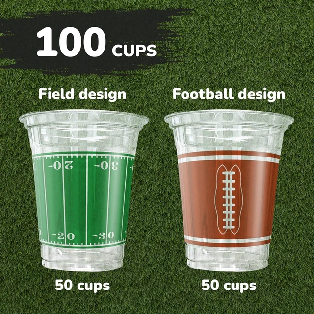 Alt view image 11 of 14 - ArtCreativity Football Party Cups - Set of 100 - Football Party Supplies - 16 Ounce Disposable Cups - 2 Designs for Football Party Decorations - Party Cup Set for Championship Game or Birthday
