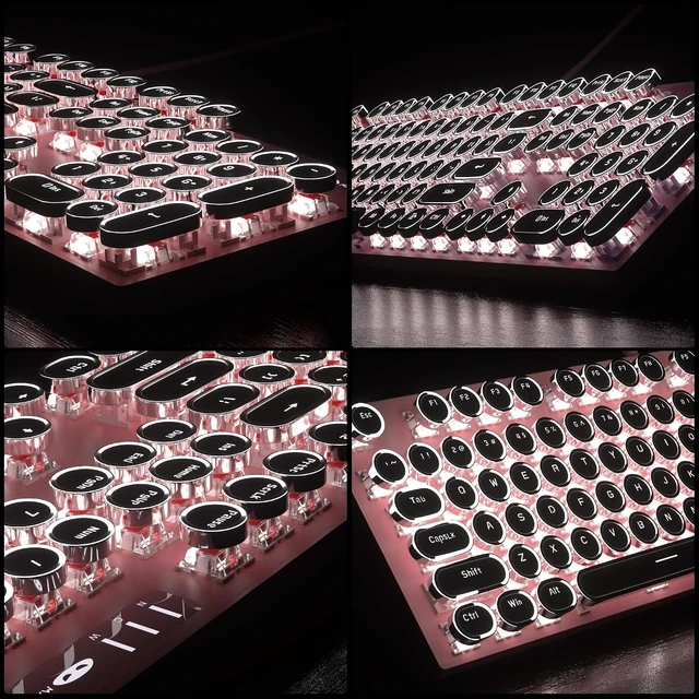 Alt view image 11 of 14 - Retro Pink Typewriter-Style Keyboard and Mouse Combo, Cute Light Up Wired Mechanical Keyboard with Linear Red Switches, Full Size for Gaming, Work, Mac, PC, Windows