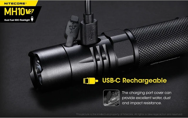 Alt view image 11 of 14 - Nitecore MH10 v2 Rechargeable Flashlight, 1200 Lumen LED USB-C Fast Charging Side Switch Compact for EDC Pocket Carry with LumenTac Organizer