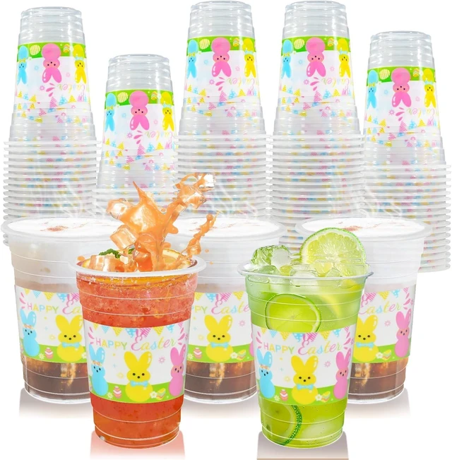 Alt view image 8 of 14 - 60 Pieces 16oz Easter Bunny Disposable Plastic Cups for Easter Party Supplies, Bunny Birthday Party Decorations