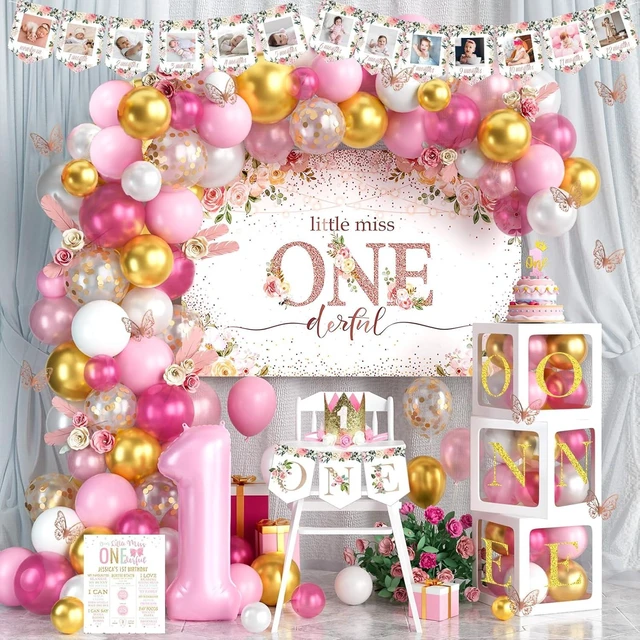 Alt view image 8 of 14 - 1st Birthday Decorations for Girl, Baby Girl First Birthday Supplies, Little Miss Onederful 1st Party Decorations, One Year Old Theme Party Supplies