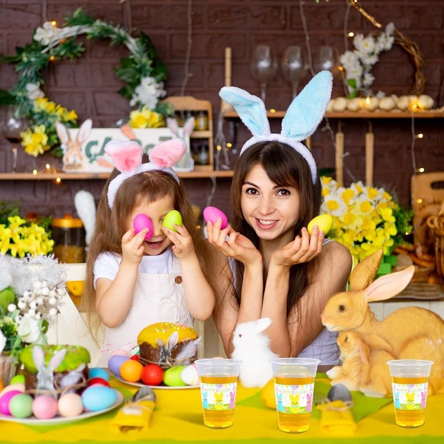 Alt view image 12 of 14 - 60 Pieces 16oz Easter Bunny Disposable Plastic Cups for Easter Party Supplies, Bunny Birthday Party Decorations