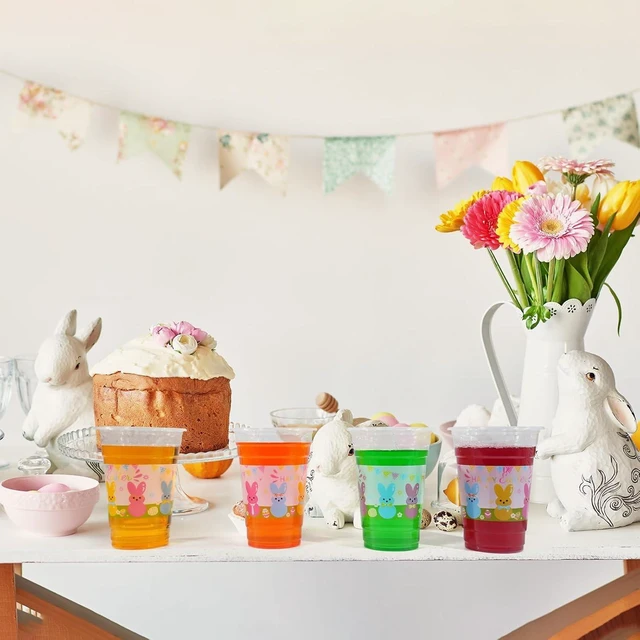 Alt view image 14 of 14 - 60 Pieces 16oz Easter Bunny Disposable Plastic Cups for Easter Party Supplies, Bunny Birthday Party Decorations