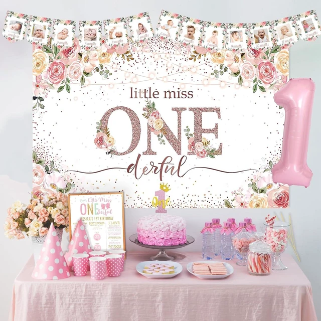 Alt view image 13 of 14 - 1st Birthday Decorations for Girl, Baby Girl First Birthday Supplies, Little Miss Onederful 1st Party Decorations, One Year Old Theme Party Supplies