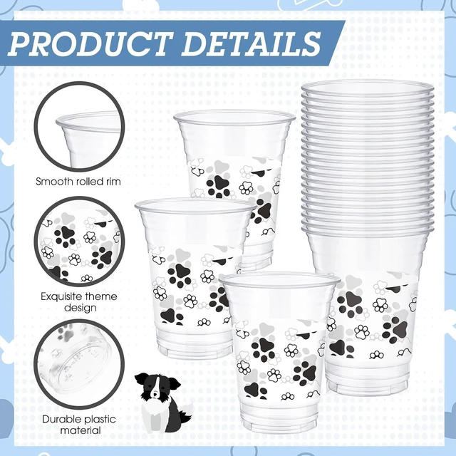 Alt view image 9 of 12 - SiliFine 50 Pcs Blue Dog Paw Print Plastic Cups Puppy Birthday Party Cups Bulk 12 oz Disposable Clear Birthday Decorations for Ice Coffee, Smoothie, Juice, Baby Shower Party Supplies