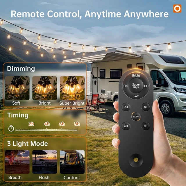 Alt view image 9 of 14 - addlon 78FT(72+6) Solar String Lights Outdoor, Waterproof Solar Powered Outside Lights with Remote & USB Port, ST38 LED Shatterproof Bulbs, Dimmable Solar Light for Camping Backyard Porch
