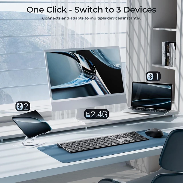 Alt view image 9 of 14 - iClever DK03 Bluetooth Keyboard and Mouse, Rechargeable Dual-Mode (Bluetooth 4.2 + 2.4G) Wireless Keyboard and Mouse Combo, Ultra-Slim Multi-Device Keyboard for Mac, iPad, Apple, Android, Windows