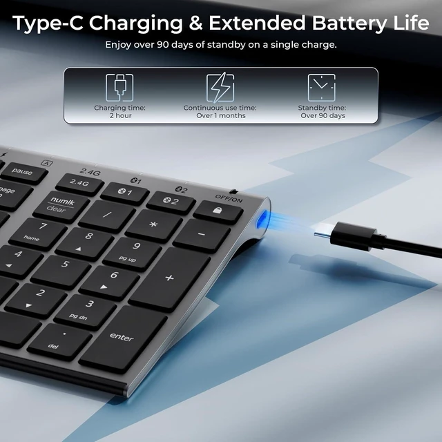 Alt view image 13 of 14 - iClever DK03 Bluetooth Keyboard and Mouse, Rechargeable Dual-Mode (Bluetooth 4.2 + 2.4G) Wireless Keyboard and Mouse Combo, Ultra-Slim Multi-Device Keyboard for Mac, iPad, Apple, Android, Windows