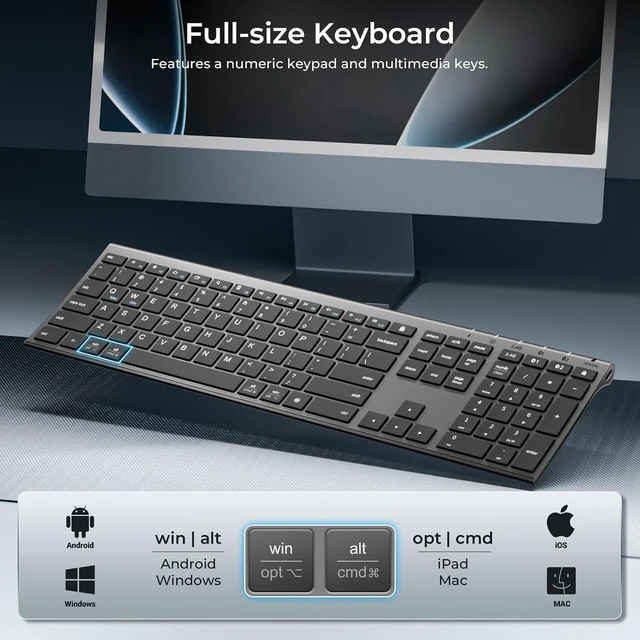 Alt view image 14 of 14 - iClever DK03 Bluetooth Keyboard and Mouse, Rechargeable Dual-Mode (Bluetooth 4.2 + 2.4G) Wireless Keyboard and Mouse Combo, Ultra-Slim Multi-Device Keyboard for Mac, iPad, Apple, Android, Windows